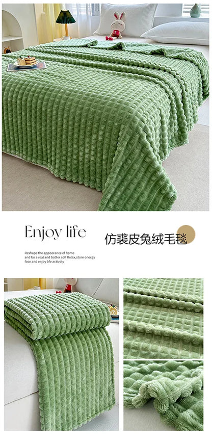 Luxury Imitation Fur Flannel Blanket – Ultra-Soft Winter Throw for Bed, Sofa, or Office Nap
