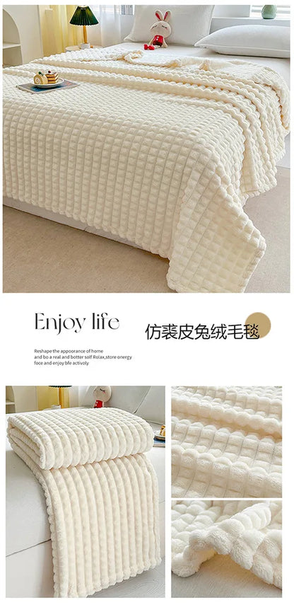 Luxury Imitation Fur Flannel Blanket – Ultra-Soft Winter Throw for Bed, Sofa, or Office Nap