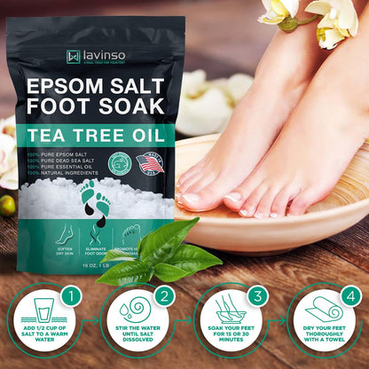 LV LAVINSO Tea Tree Oil Foot Soak with Epsom Salt – Made in USA
