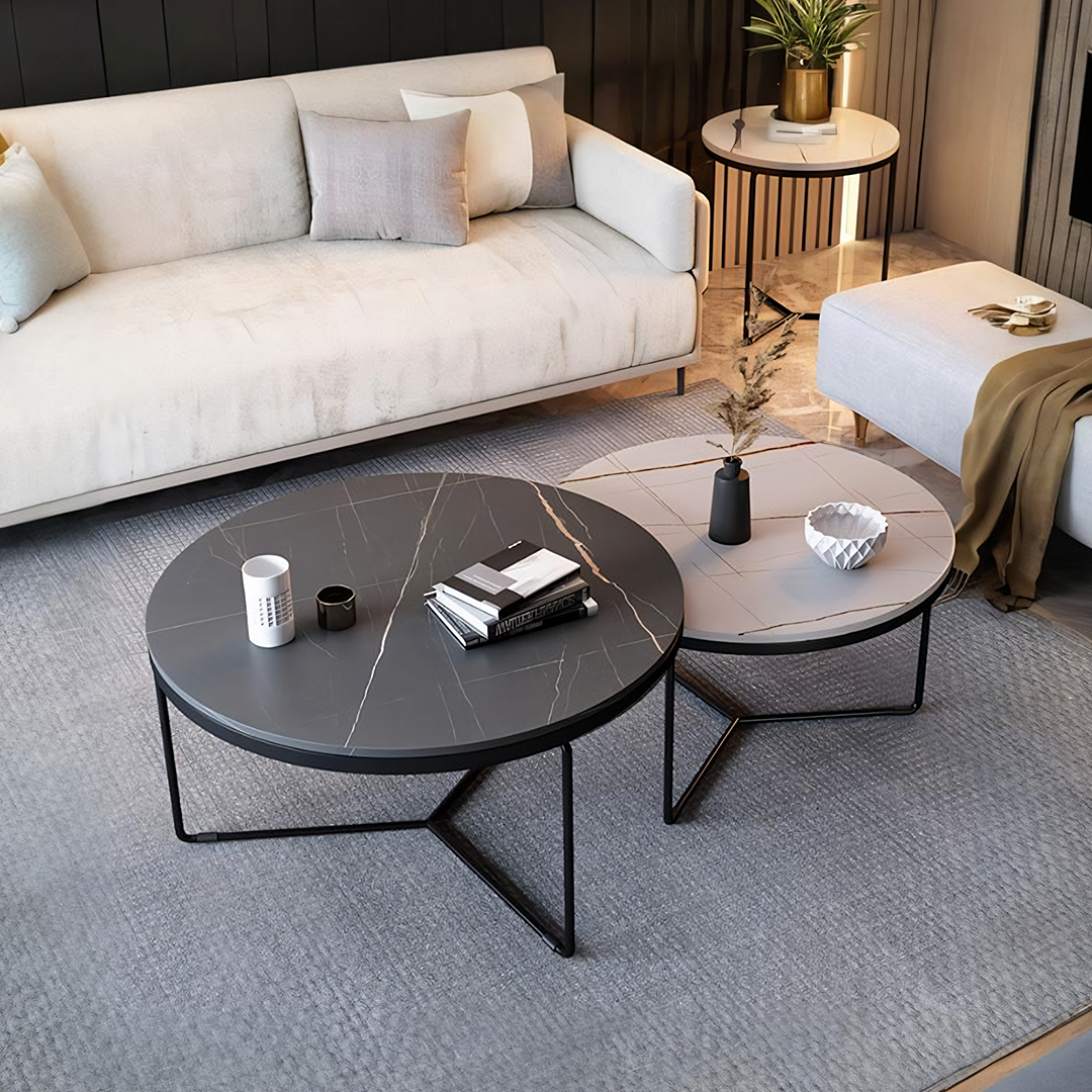 Iver Stone Round Nesting Coffee Table Set For Display
