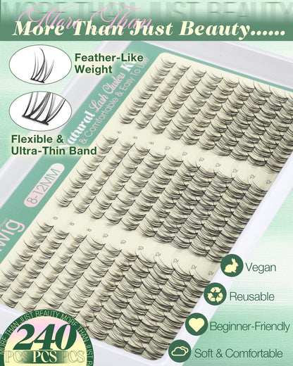 Natural Lash Clusters Kit by Lvmixwig – Short 8-12mm Wispy DIY Lash Extensions