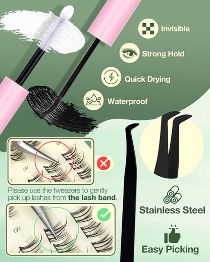 Natural Lash Clusters Kit by Lvmixwig – Short 8-12mm Wispy DIY Lash Extensions