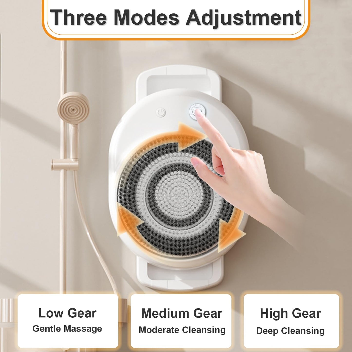 Lvrunben Electric Body Brush – Wall-Mmounted Back Scrubber with 3 Spin Heads, IPX7 Waterproof (8.5x13.6in)