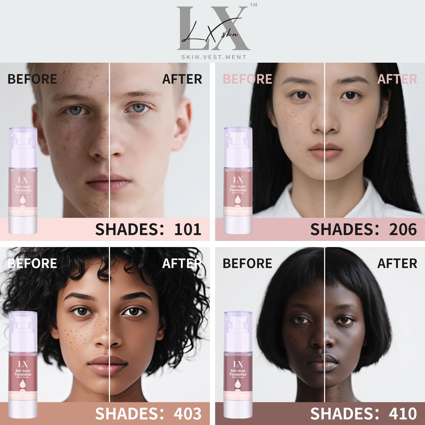 LXSKN Acne-serum Foundation with Salicylic Acid & Vitamin E – Vegan & Non-Comedogenic