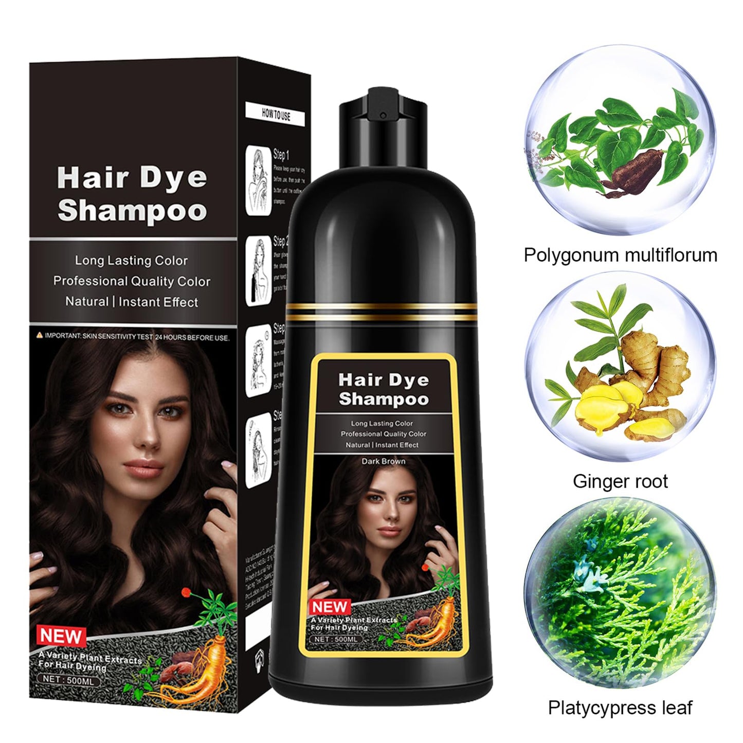 Lymznus Instant Dark Brown Hair Dye Shampoo — 3-in-1 Color, Cleanse & Condition (17.6 oz)