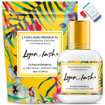 Lyon Lash Extra Powerful 10 ml Eyelash Extension Glue – Performance Glue with 1-2 Sec Dry Time | 6-8 Weeks Retention | Black Adhesive for Professionals