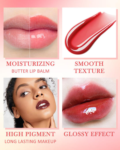LYSdefeu Butter Tinted Lip Balm Set A — 3 Colors Vanilla Beige Brown Pink Sugar + Clear Jelly Tint