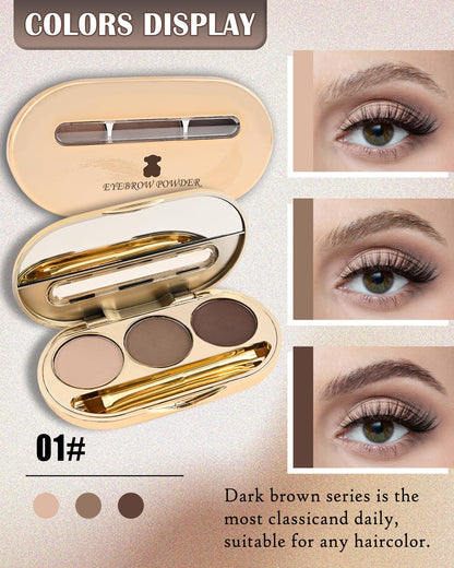 LYSdefeu Eyebrow Powder Kit – 3-Color Matte Palette with Mirror & Tools