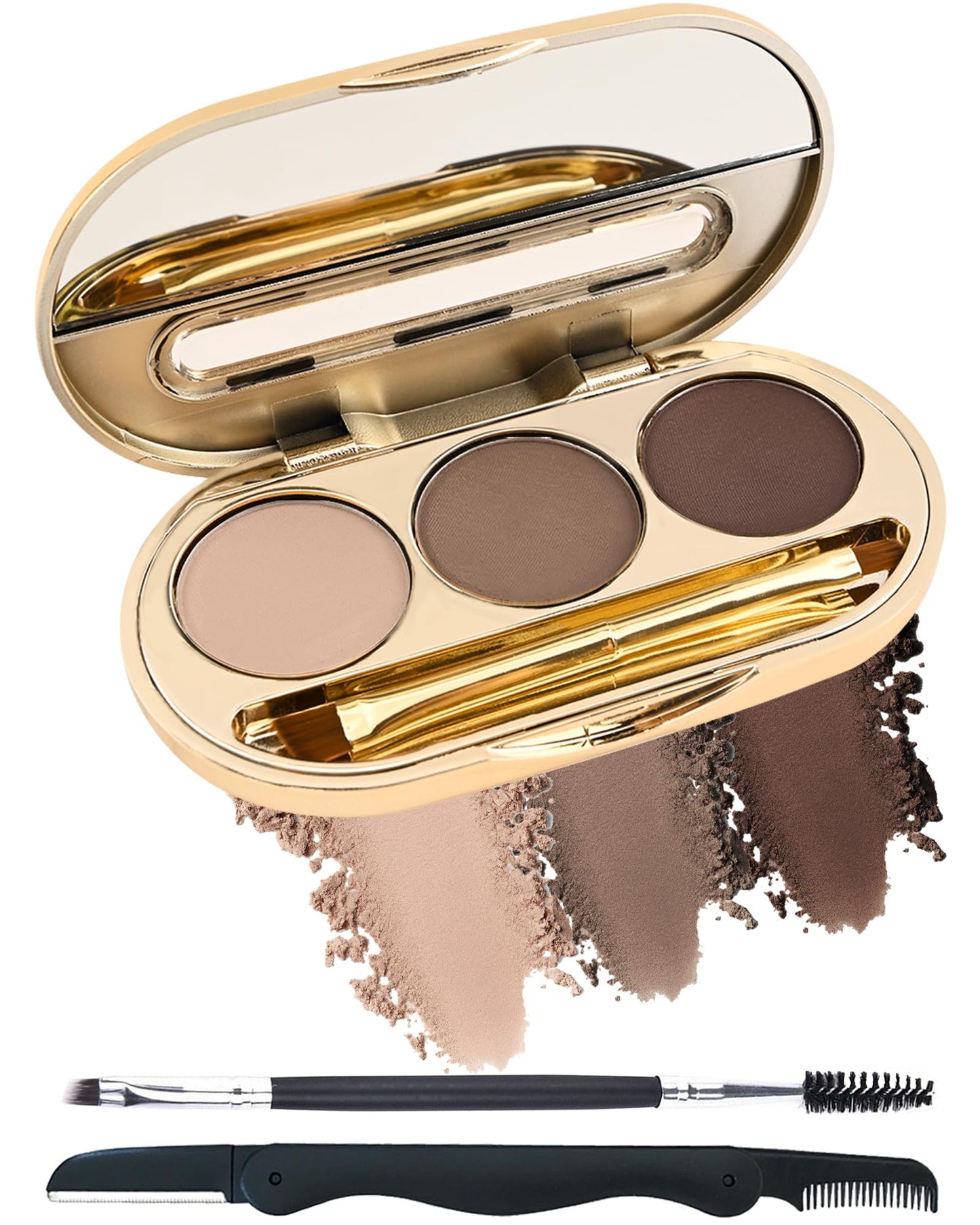LYSdefeu Eyebrow Powder Kit – 3-Color Matte Palette with Mirror & Tools