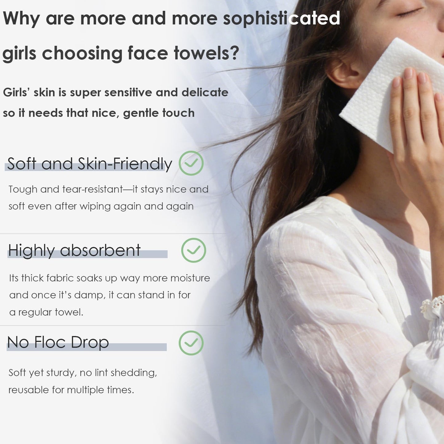 Lyun Cloudlet Disposable Face Towels XL – Ultra Soft 10x12, 50 Count, Makeup Remover & Facial Cleansing Wipes