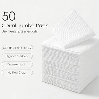 Lyun Cloudlet Disposable Face Towels XL – Ultra Soft 10x12, 50 Count, Makeup Remover & Facial Cleansing Wipes
