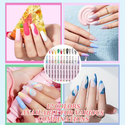 LZUPIKC 12-Color Nail Art Pen Set – 0.7mm Fine Tip, 3D Quick-Dry Nail Polish Pens for DIY Nails
