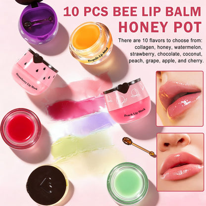 LZXLUKGIR 10Pcs Honey Pot Lip Balm – Moisturizing Lip Care Set & Overnight Lip Mask
