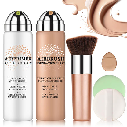 LZXLUKGIR Airbrush Foundation with Primer – Full Coverage, Breathable, Anti-Aging Formula (01 Natural)