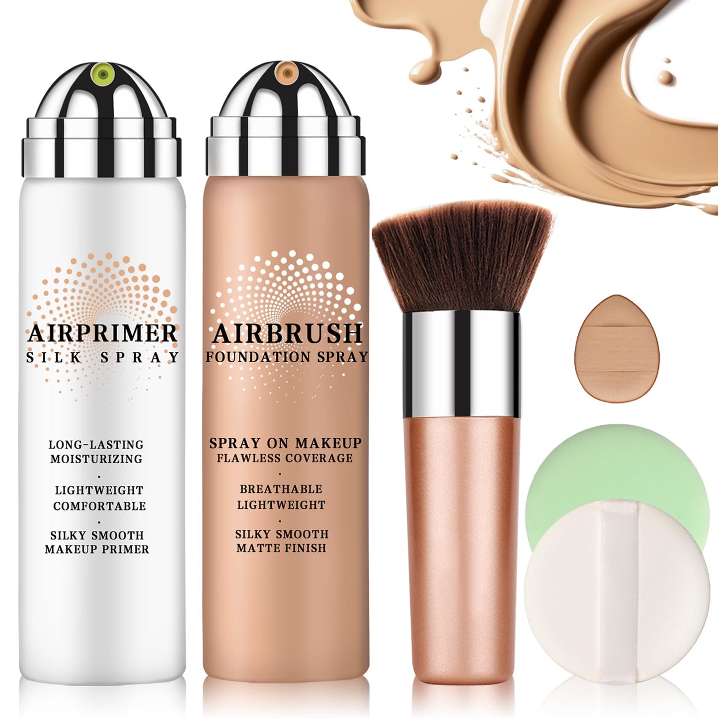 LZXLUKGIR Magic Minerals Airbrush Foundation & Moisturizing Primer – Full Coverage for Mature Skin (Beige 02)