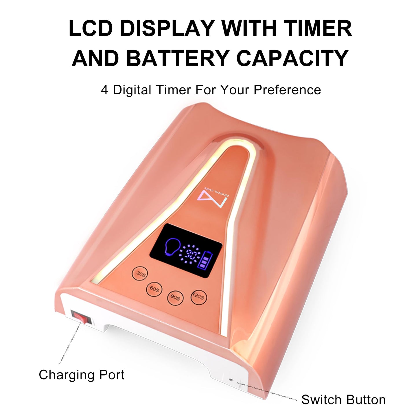M Crystal Cure 128W UV Nail Lamp – Unicorn Purple, Cordless & Auto Sensor, 45 LEDs