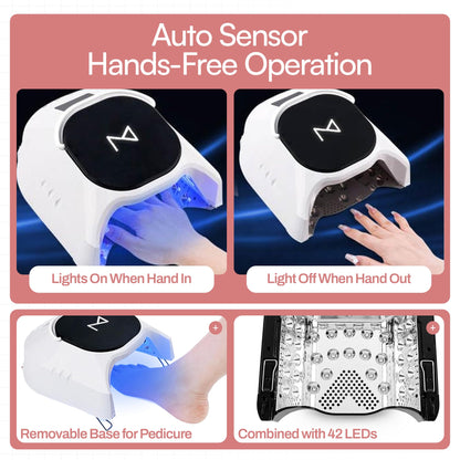 M GlowPro Professional Hybrid 86W Wireless UV LED Nail Curing Lamp – Cordless Gel Nail Dryer (Black & White)