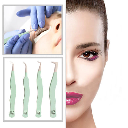 M LASH Tweezers for Eyelash Extensions (Set of 4) | Fiber Tip, Japanese Steel, Diamond Grip