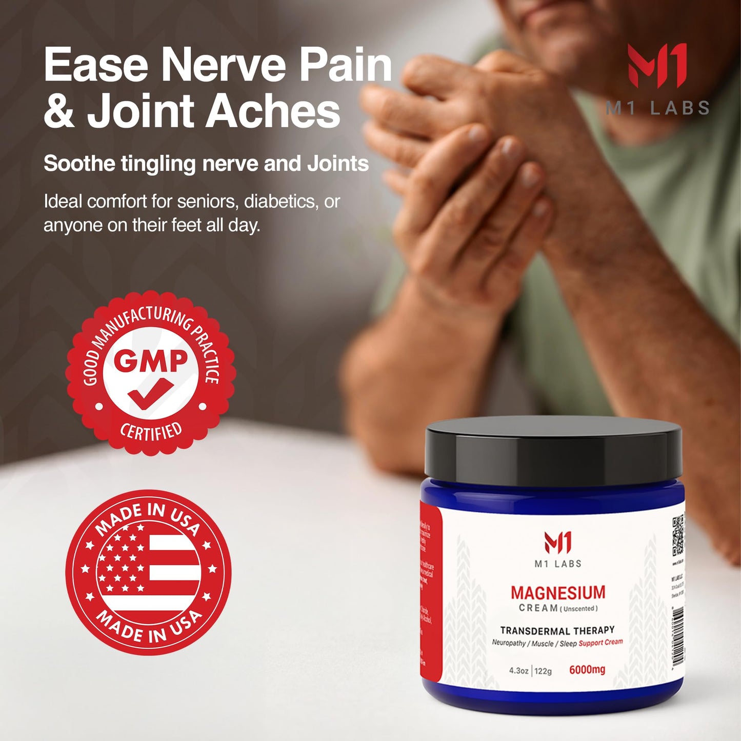 M1 Labs 6000mg Magnesium Topical Cream – Unscented, Fast-Absorbing 4.3 oz for Sleep, Muscles & Neuropathy