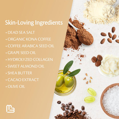 M3 Naturals Arabica Coffee Scrub – Exfoliating Body, Face & Hand Scrub with Collagen (12oz)