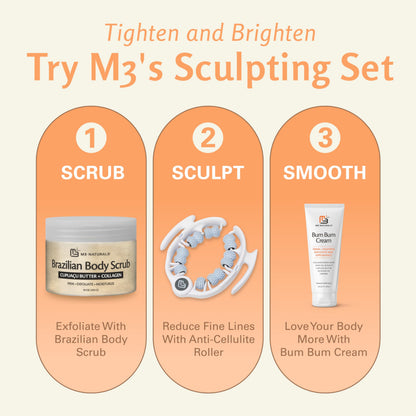 M3 Naturals Brazilian Body Scrub – Firming & Moisturizing Exfoliator (16 oz) with Cupuacu Butter, Jojoba Oil & Collagen