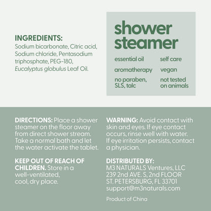M3 Naturals Eucalyptus Shower Steamers – 14 Individually Wrapped Tablets for Relaxation, Sinus Support & Recovery