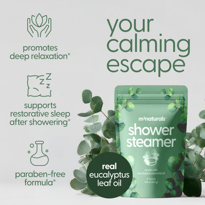 M3 Naturals Eucalyptus Shower Steamers – 14 Individually Wrapped Tablets for Relaxation, Sinus Support & Recovery