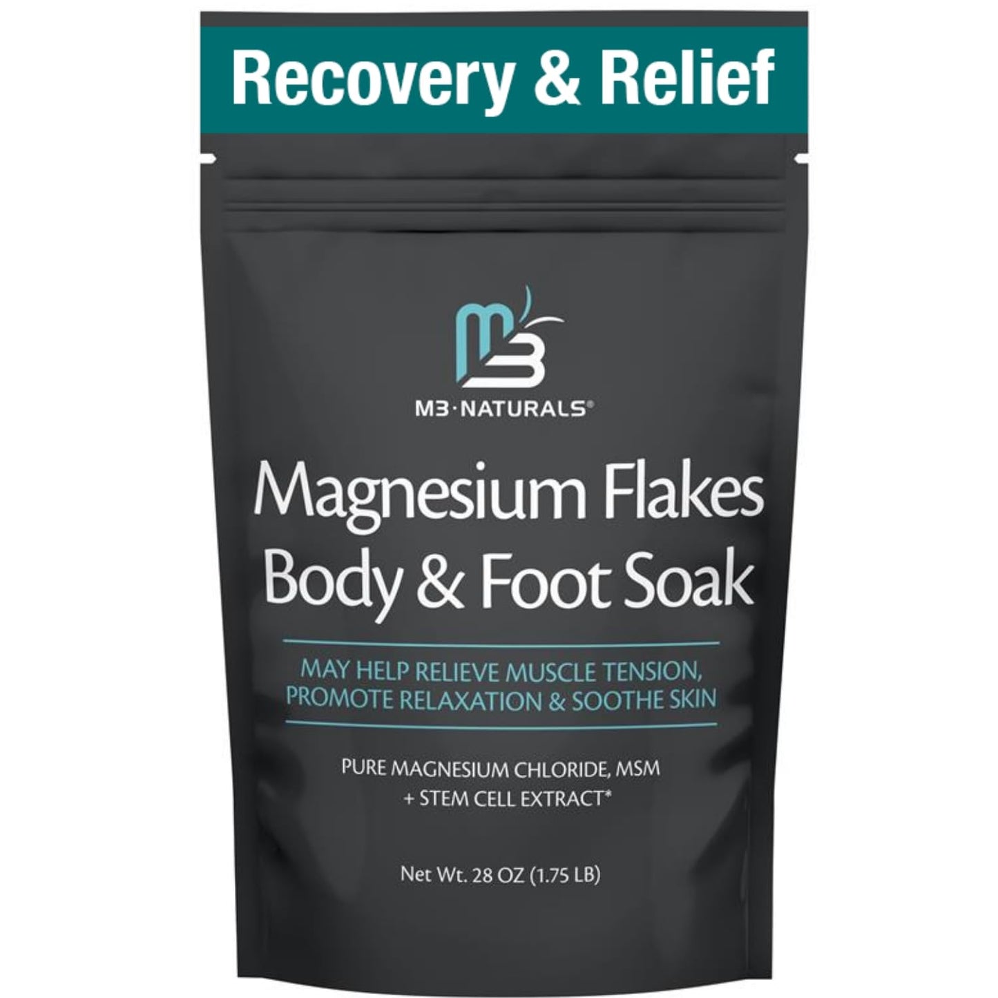 M3 Naturals Magnesium Soak – Fast-Acting Bath Salt with Dead Sea Salt & MSM (Fragrance Free)