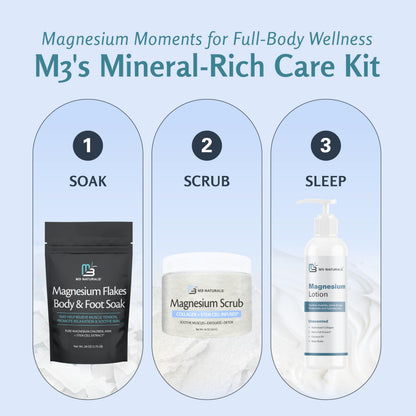 M3 Naturals Magnesium Soak – Fast-Acting Bath Salt with Dead Sea Salt & MSM (Fragrance Free)