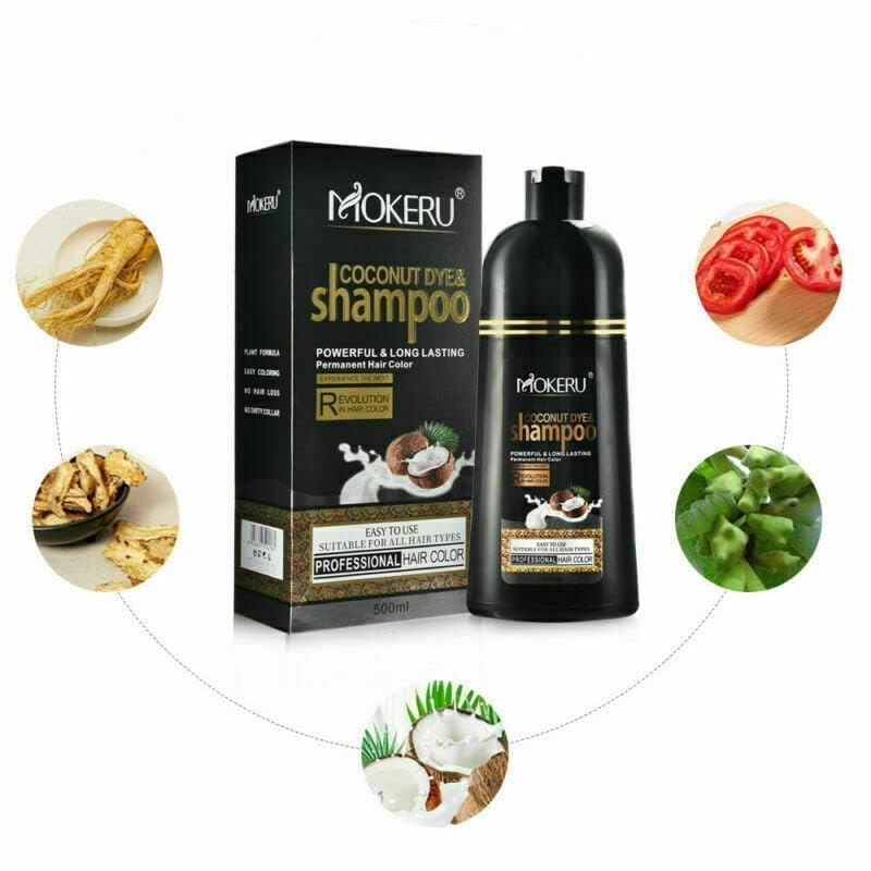 Maani MOKERU Argan Coconut Oil Hair Dye Shampoo 500ML – Instant 5-Min Gray Hair Color to Golden Brown