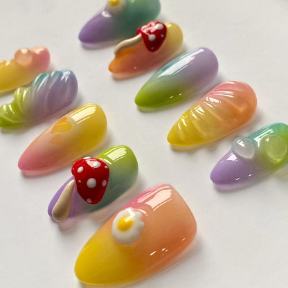MABKJLF Handmade Short Almond 3D Press-On Nails – Reusable ABS, Full Kit Included