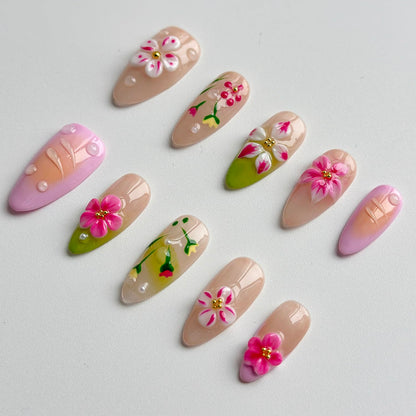 MABKJLF Luxury Press On Nails – Medium Almond, 3D Design, Reusable ABS, Complete Nail Kit