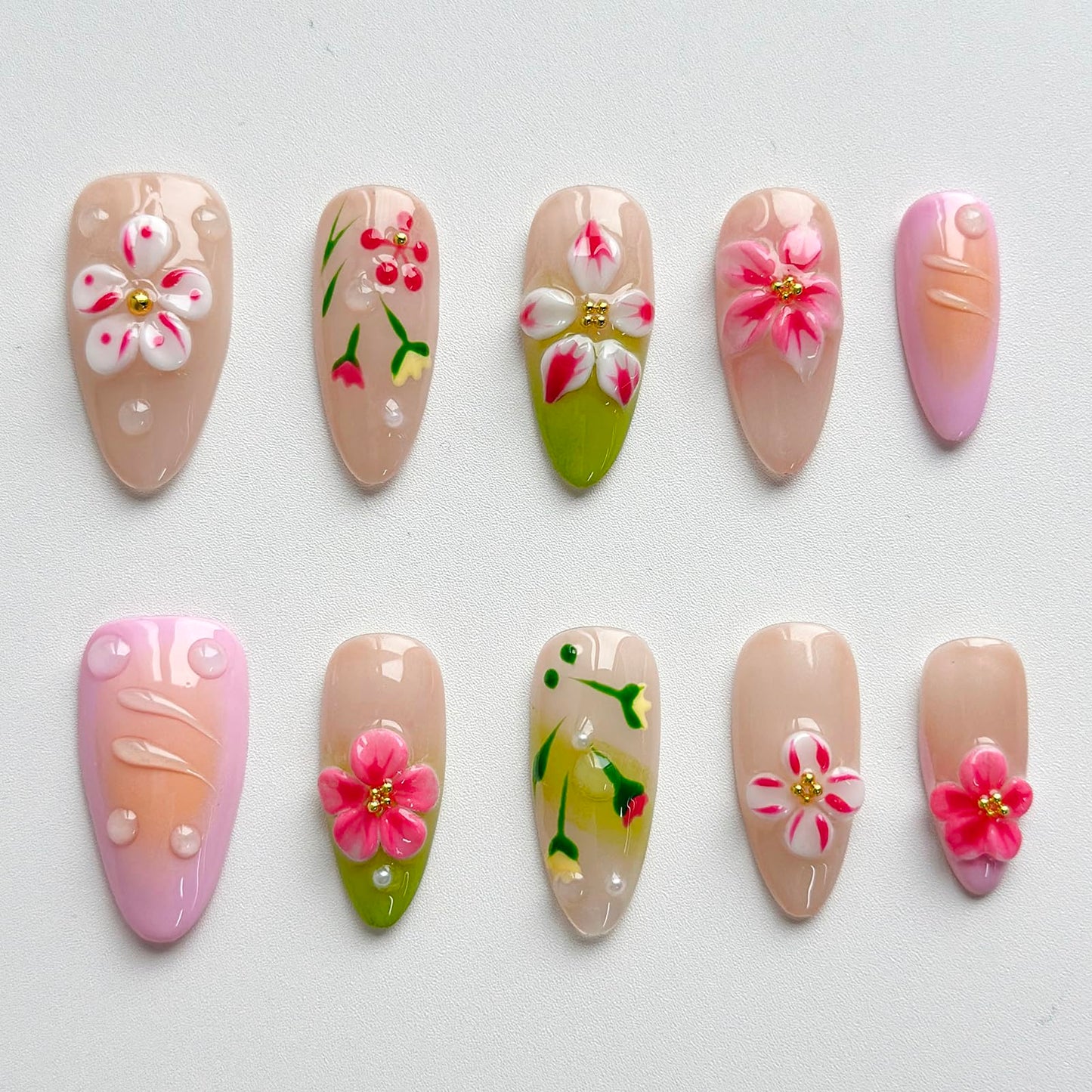 MABKJLF Luxury Press On Nails – Medium Almond, 3D Design, Reusable ABS, Complete Nail Kit