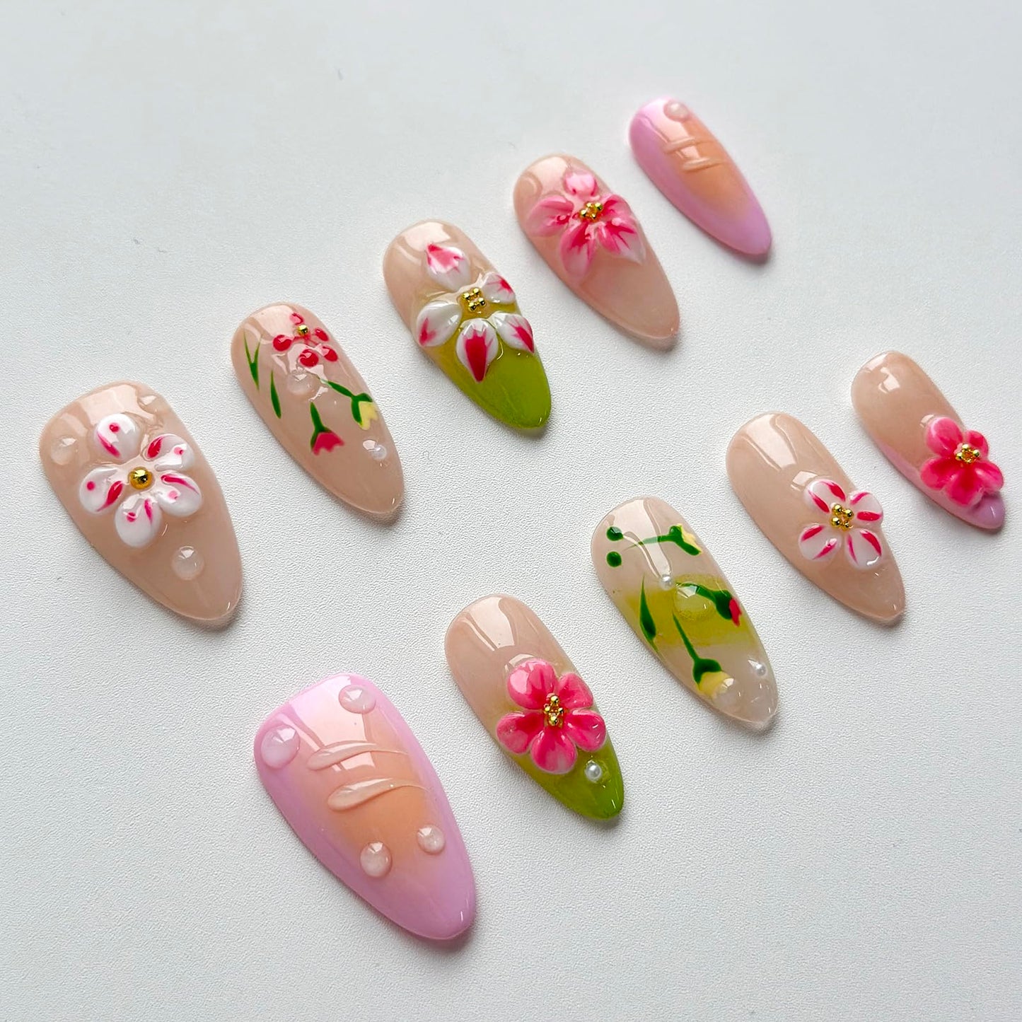 MABKJLF Luxury Press On Nails – Medium Almond, 3D Design, Reusable ABS, Complete Nail Kit