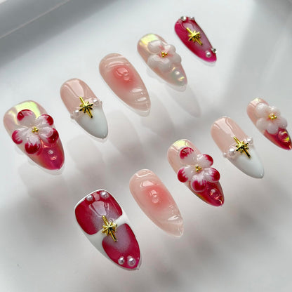 MABKJLF Luxury Press On Nails – Medium Almond, 3D Design, Reusable ABS, Chrome French Tip