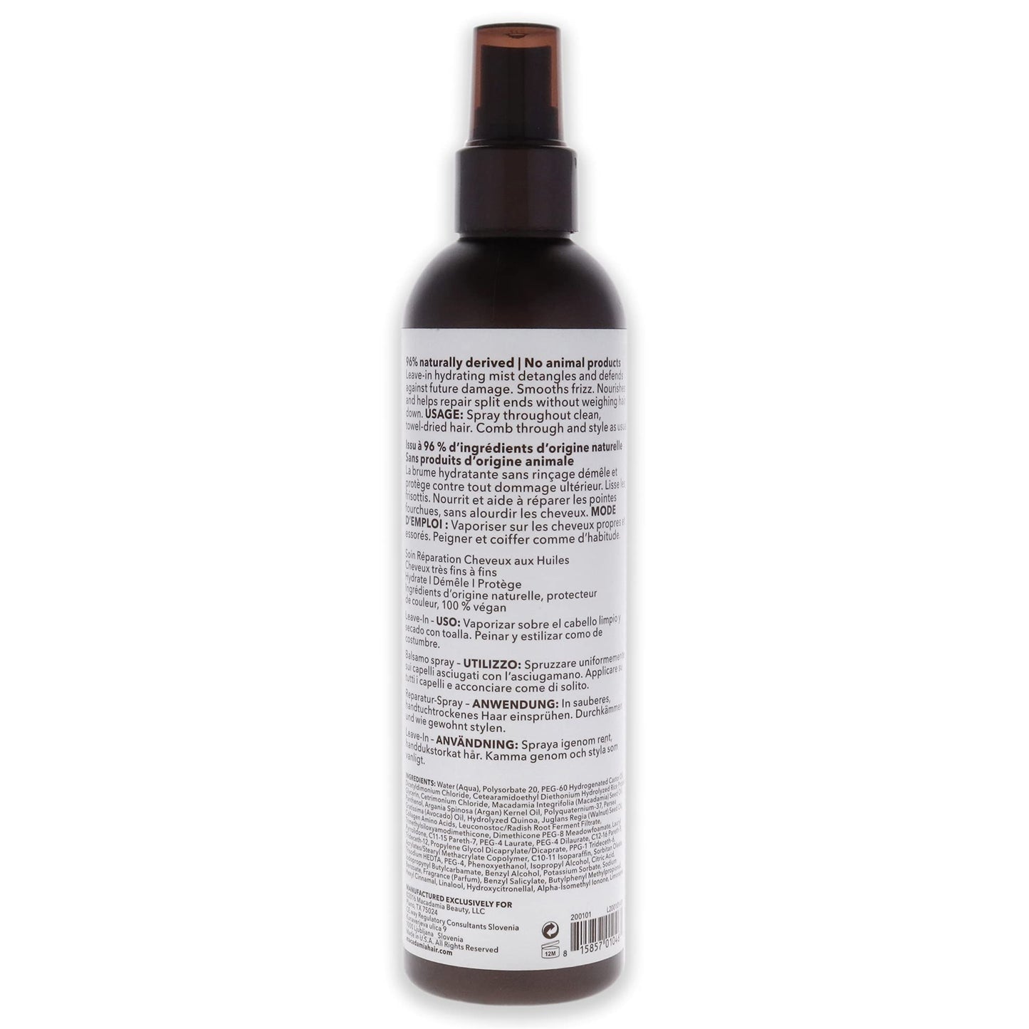Macadamia Professional Pecan Leave-In Mist – Sulfate & Paraben Free, 8 Fl Oz
