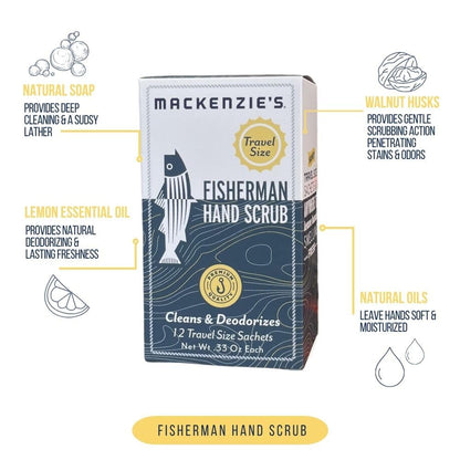 MACKENZIE'S Fisherman Hand Scrub Travel Size Packets – 12 x 0.33 oz – Biodegradable & Odor-Removing