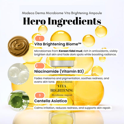MADECA DERMA Vita Brightening Microbiome Ampoule – Brightening with Vitamin C & E, Hyaluronic Acid & Antioxidants (5 x 0.23 fl oz)