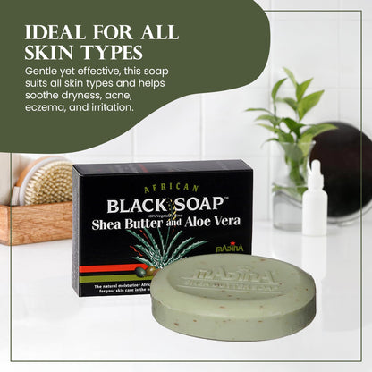 Madina African Black Soap Bar – Shea Butter & Aloe, 6-Pack (3.5 oz Each) | Gentle Hydration & Mild Exfoliation for All Skin Types