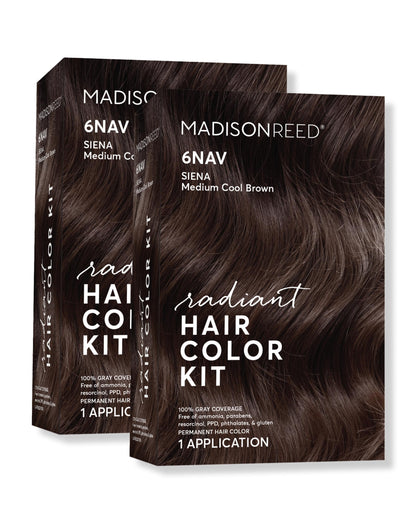 Madison Reed Radiant Hair Color Kit - 6NAV Medium Cool Brown (Siena) - PPD-Free & Ammonia-Free, 2 Pack