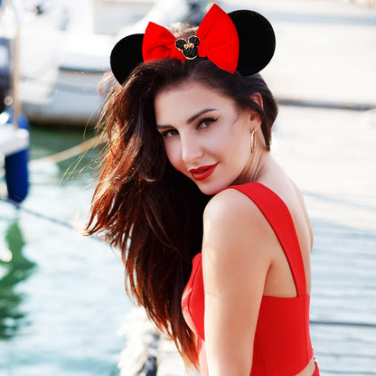 MADO Black Red Mouse Ear Headband – Princess Ears for Women, Teens & Kids