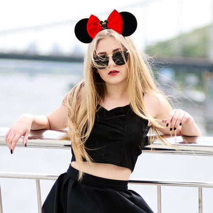 MADO Black Red Mouse Ear Headband – Princess Ears for Women, Teens & Kids