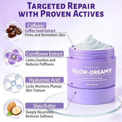MAËLISS Overnight Toning Whip – Firming Night Cream for Arms, Thighs & Belly | 6.8 oz