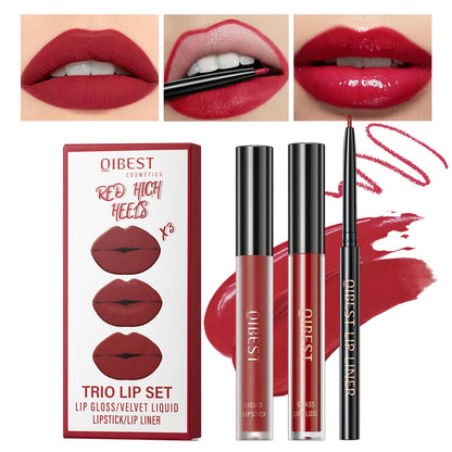 MAEPEOR All In One Lip Kit 3 in 1 Lip Liner Lip Gloss Lipstick Kit 06 Red High Heels