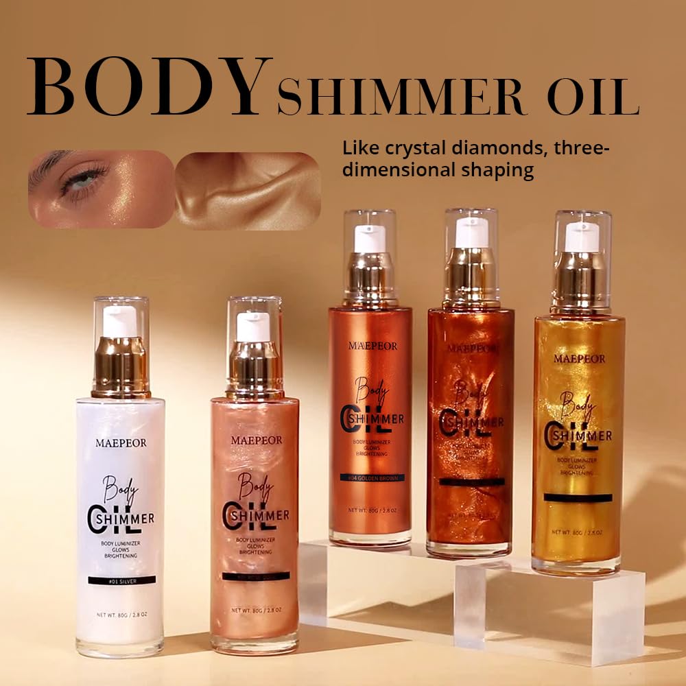 MAEPEOR Shimmer Body Luminizer 02 Gold – Moisturizing Glow Highlighter for Face & Body (80ml)