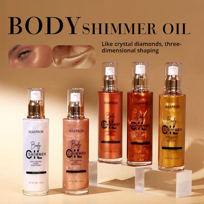 MAEPEOR Shimmer Body Luminizer – 5 Colors Moisturizing Glow Illuminator for Face & Body (80ML, Silver)