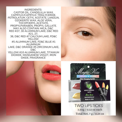 Magic Kiss Color Changing Matte Lipstick Set – 2 Pack (Gold & Purple) | Aloe Vera Hydration | Made in USA