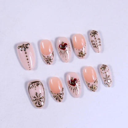 MAGLFELL Press On Nails - Short Almond Handmade 3D Gel Nail Art, Reusable Thick Acrylic, DIY Kit (Size M)