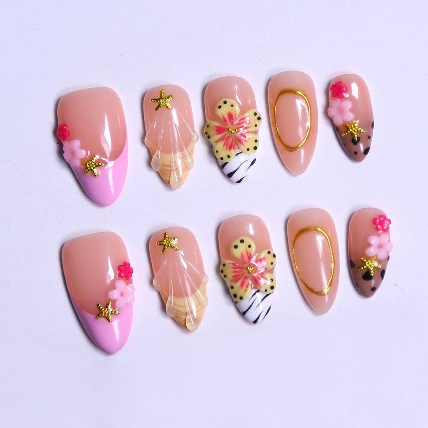 MAGLFELL Press On Nails - Medium Almond Shape Handmade Nails with Thick Acrylic & Multi-Layer Gel (Size M)