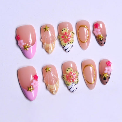 MAGLFELL Press On Nails - Medium Almond Shape Handmade Nails with Thick Acrylic & Multi-Layer Gel (Size M)